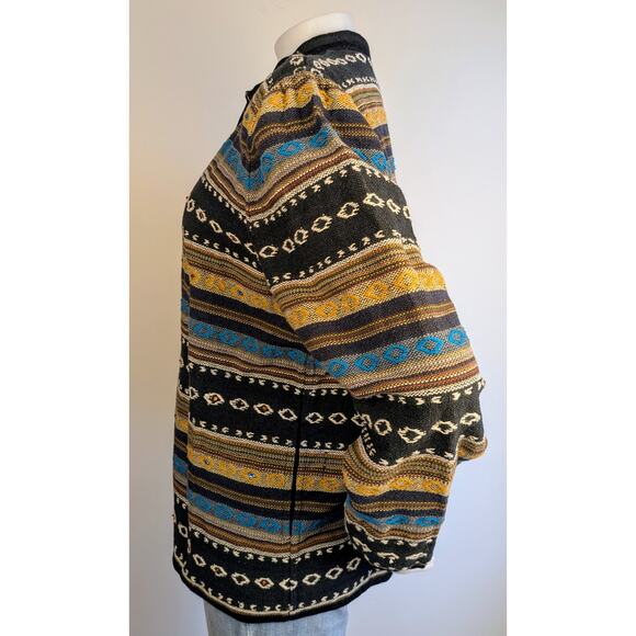 VTG Flashback Jacket Blazer Large Black Woven Cotton Ethnic Boho Aztec Beaded - Picture 4 of 11
